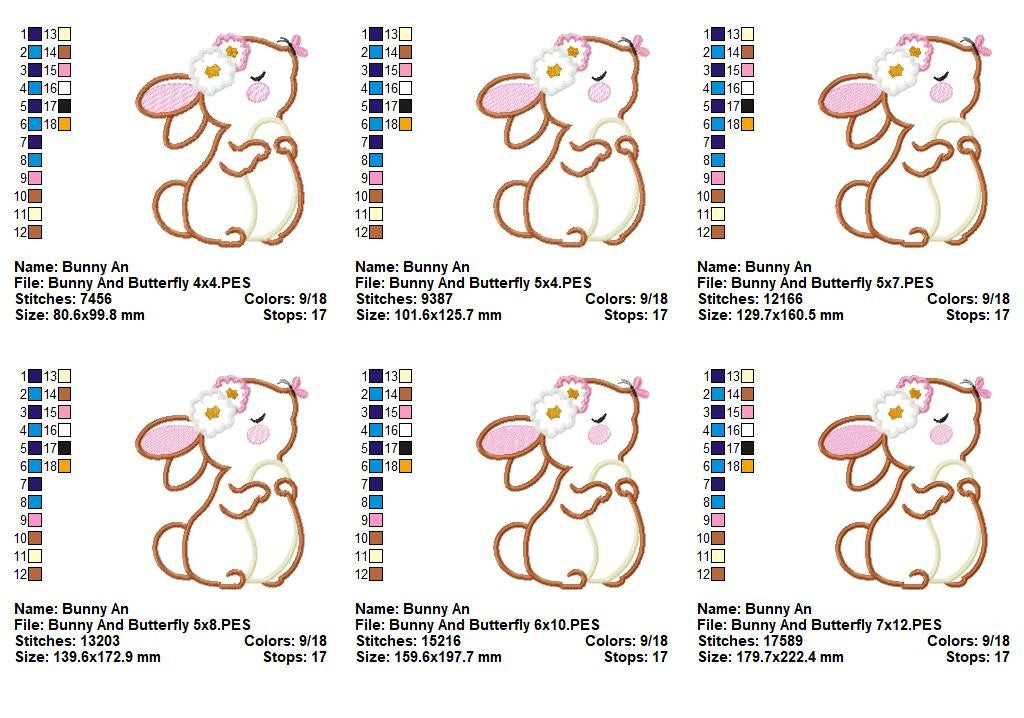 Sweet Bunny with Butterfly – Appliqué – Machine Embroidery Design