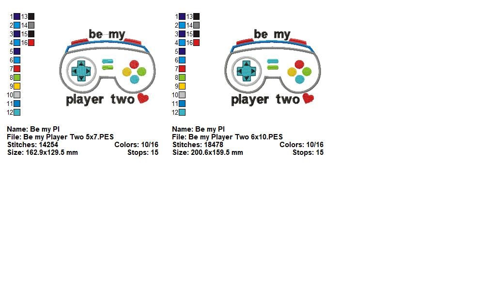 Be My Player Two - Applique - Machine Embroidery Design