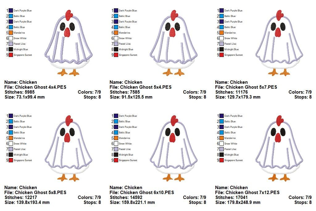 Funny Ghost Chicken – Applique - Machine Embroidery Pattern