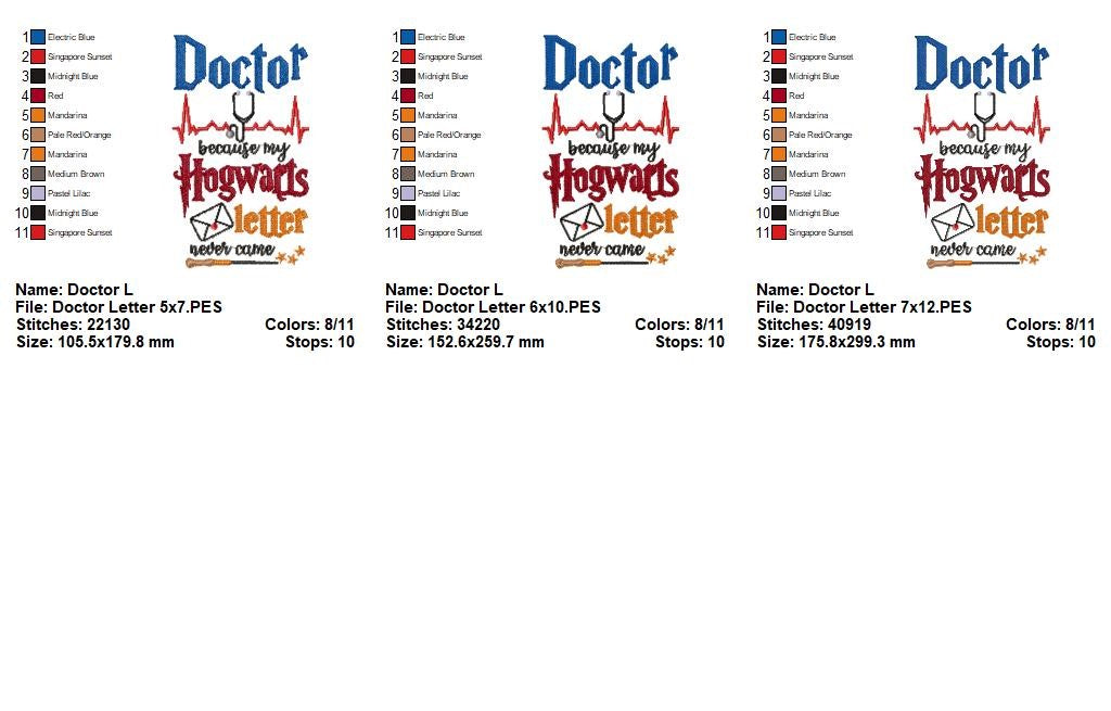 Doctor Because My Hogwarts Letter Never Came - Fill Stitch – Machine Embroidery Design