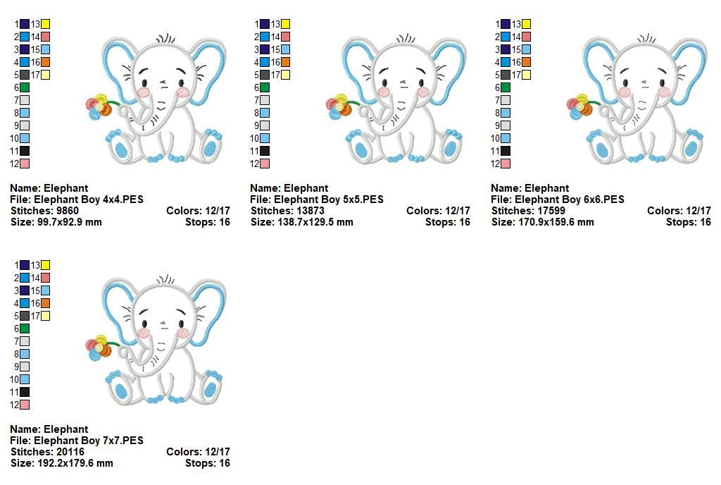 Sweet Little Elephant - Appliqué - Machine Embroidery Design