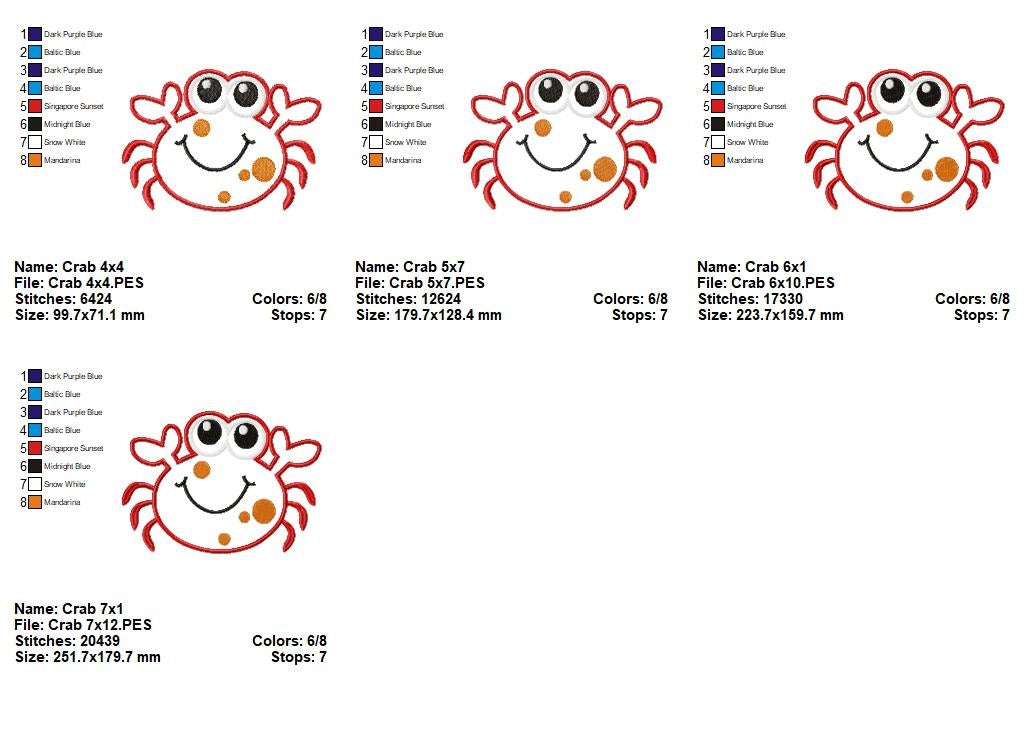 Cute Happy Crab - Appliqué - Machine Embroidery Design