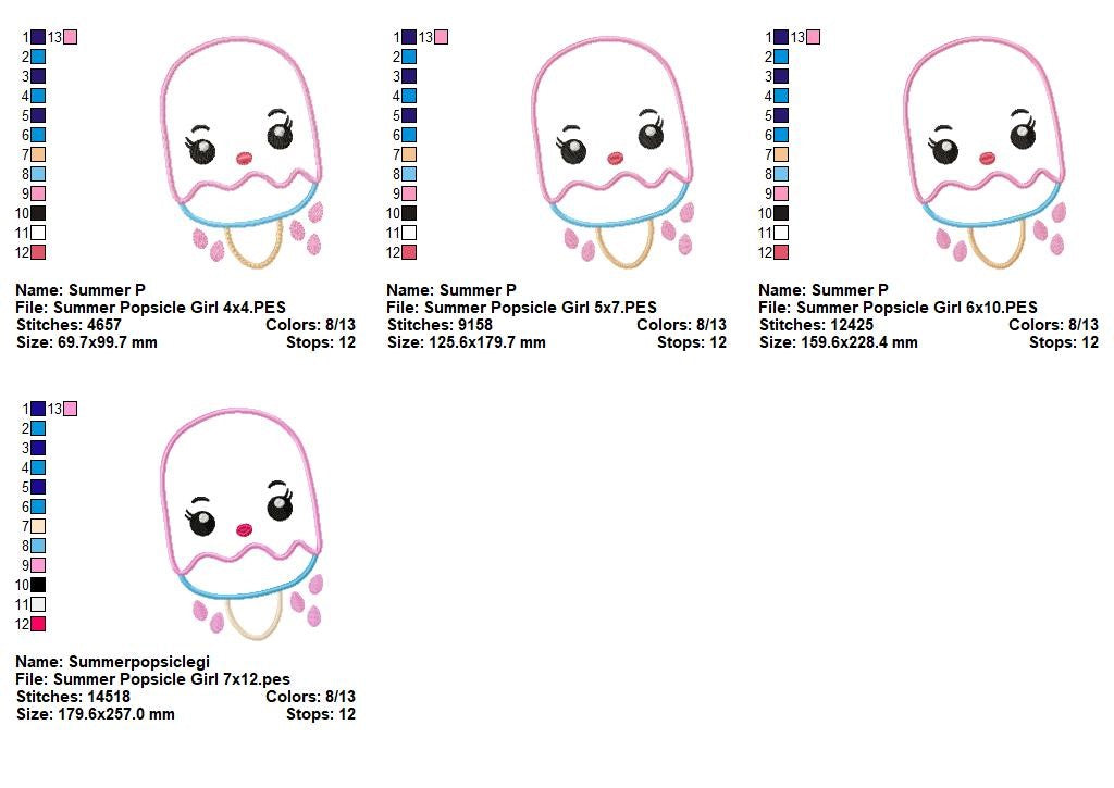Sweet Popsicle Girl - Appliqué - Machine Embroidery Design