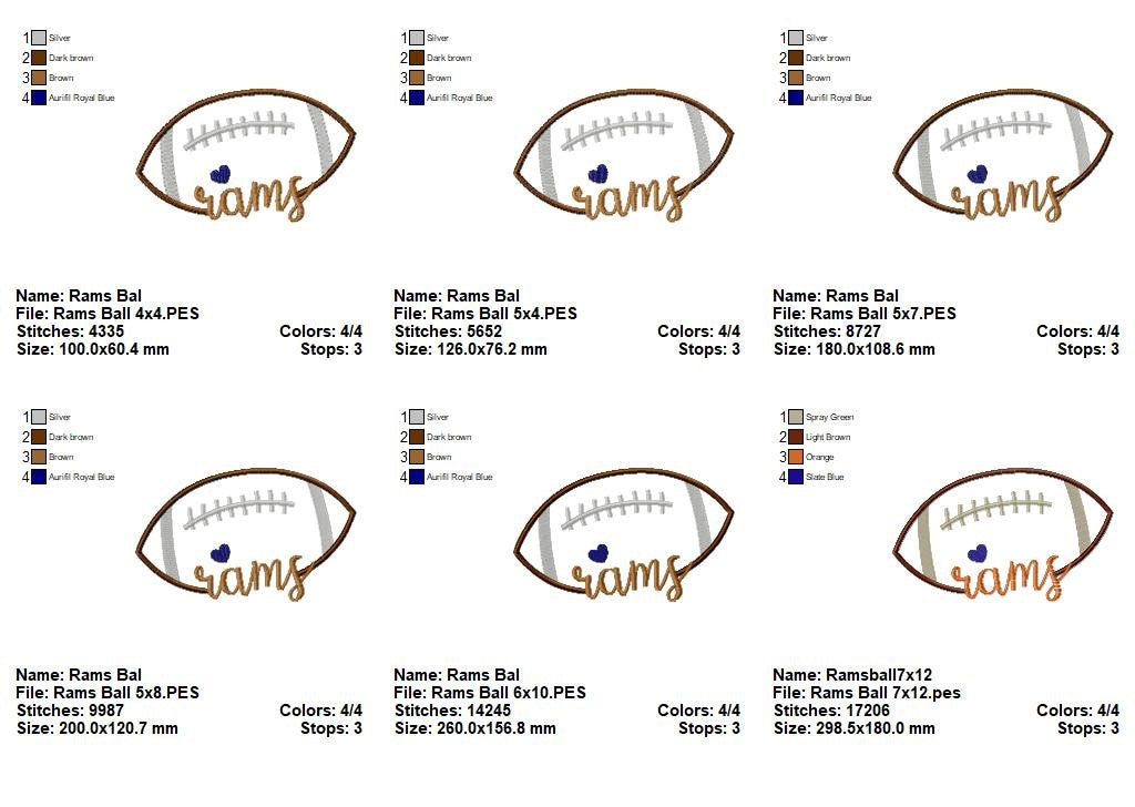Rams Football Heart – Satin Stitch – Machine Embroidery Design