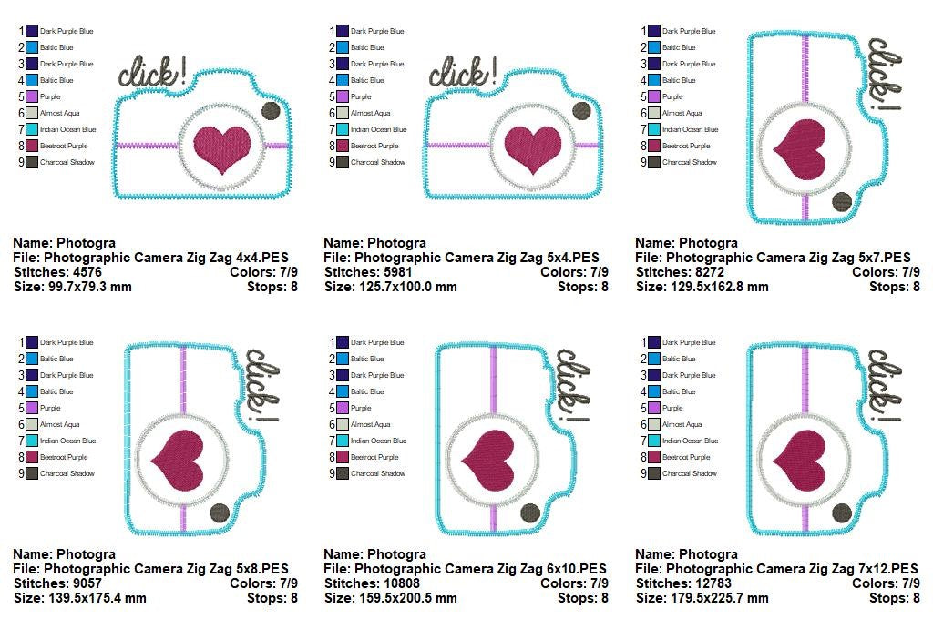 Click Camera with Heart – Zig Zag Appliqué – Machine Embroidery Design