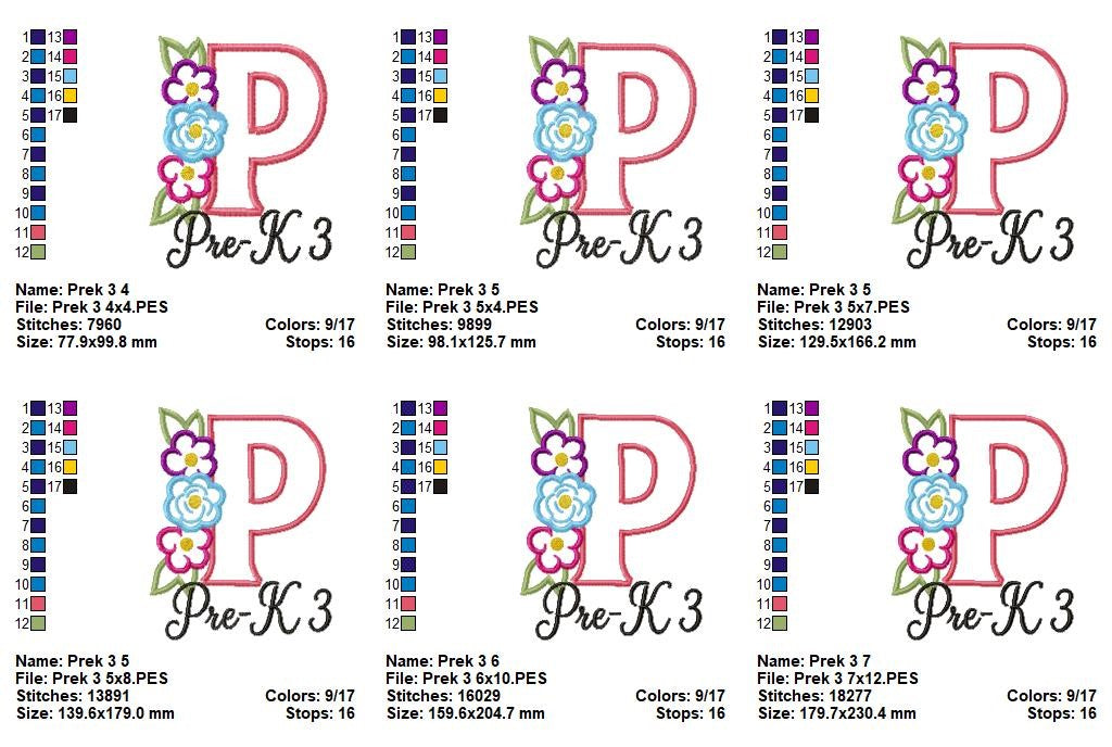 Blooming Pre-K 3 Letter P - Appliqué - Machine Embroidery Design