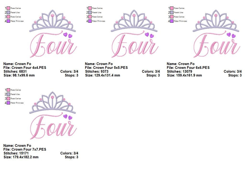 Princess Birthday Four - Satin Stitch - Machine Embroidery Design