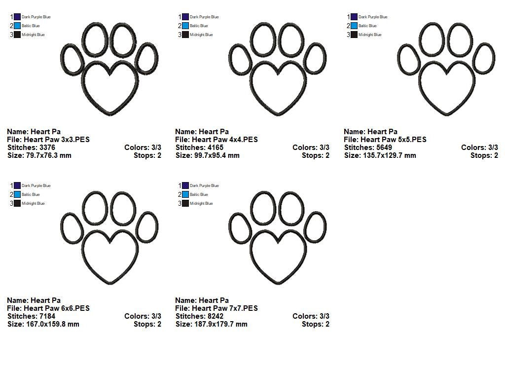 Heart Animal Paw Print - Applique - Machine Embroidery Design