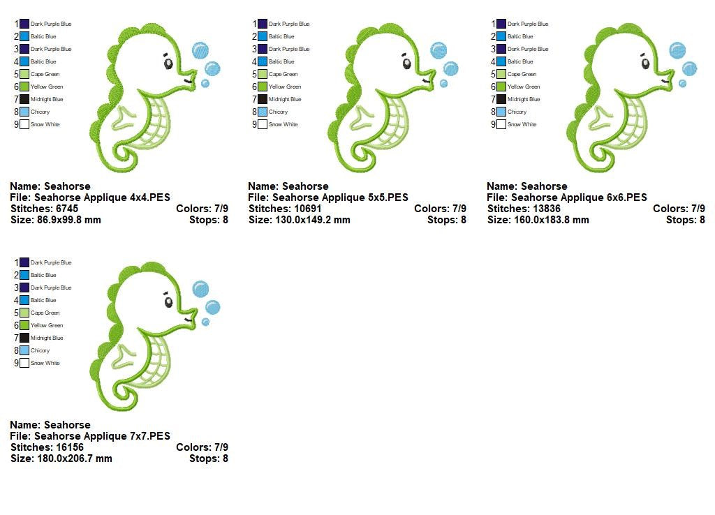 Seahorse - Appliqué – Machine Embroidery Design