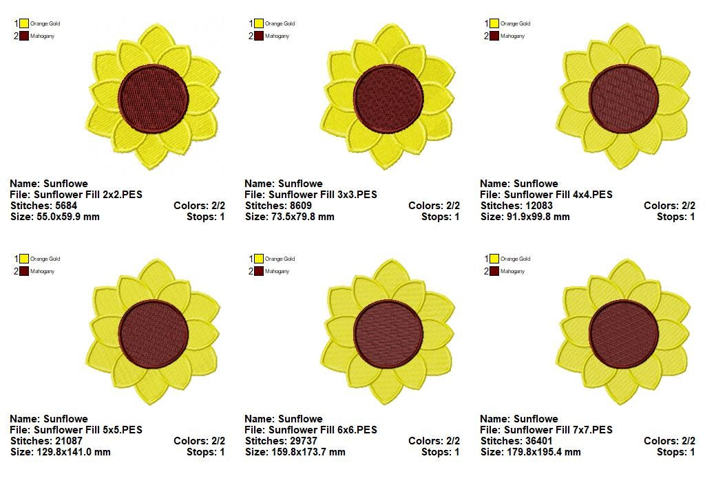 Summer Sunflower - Fill Stitch - Machine Embroidery Design