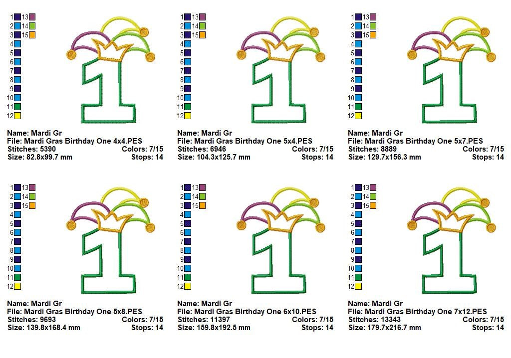 Mardi Gras Birthday One - Applique - Machine Embroidery Design
