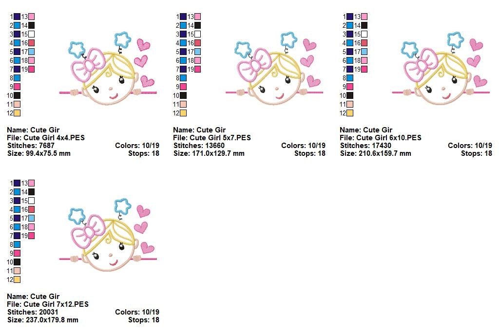 Sweet Bow Girl - Appliqué - Machine Embroidery Design