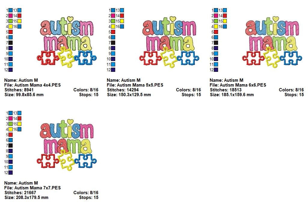 Autism Mama - Applique & Sketch Stitch - Machine Embroidery Design
