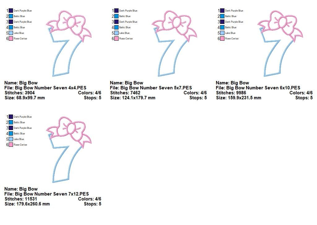 Big Bow Number 7 – Appliqué – Machine Embroidery Design