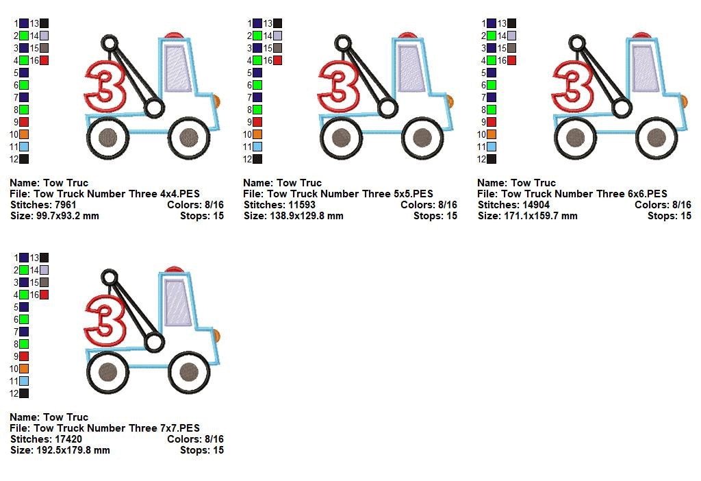 Little Tow Truck Three - Applique - Machine Embroidery Design
