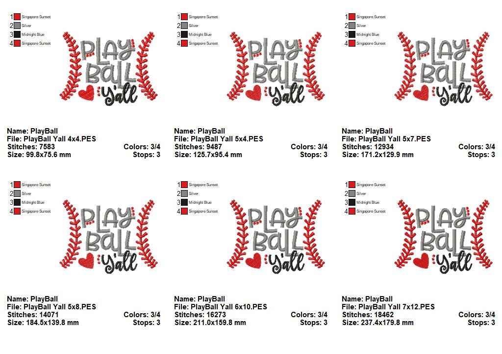 Play Ball Y’all Baseball - Satin Stitch - Machine Embroidery Design