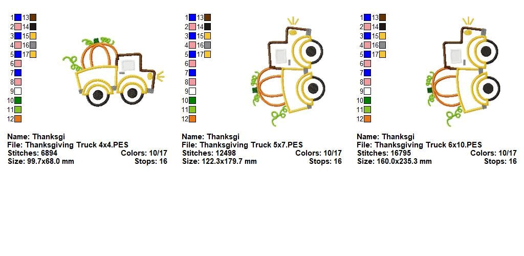 Thanksgiving Pumpkin Truck – Appliqué – Machine Embroidery Design