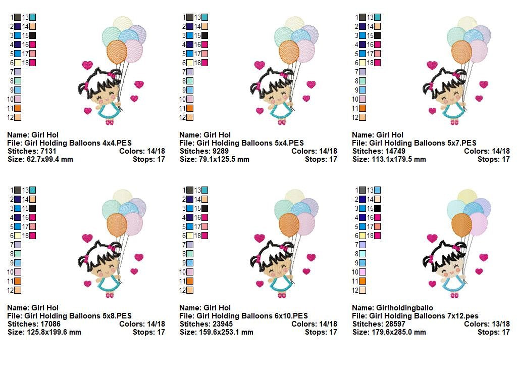 Sweet Little Girl With Balloons - Applique – Machine Embroidery Design
