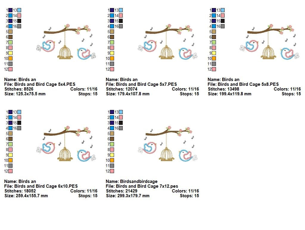 Birds and Bird Cage – Appliqué – Machine Embroidery Design