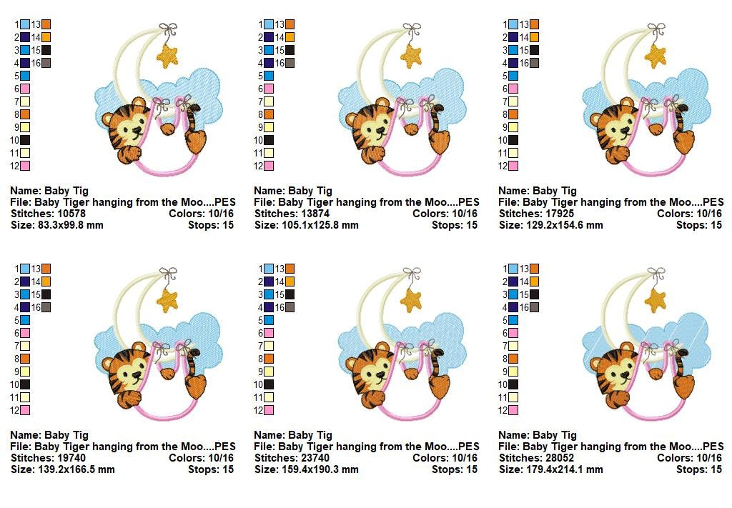 Sweet Baby Tiger Moon - Appliqué - Machine Embroidery Design