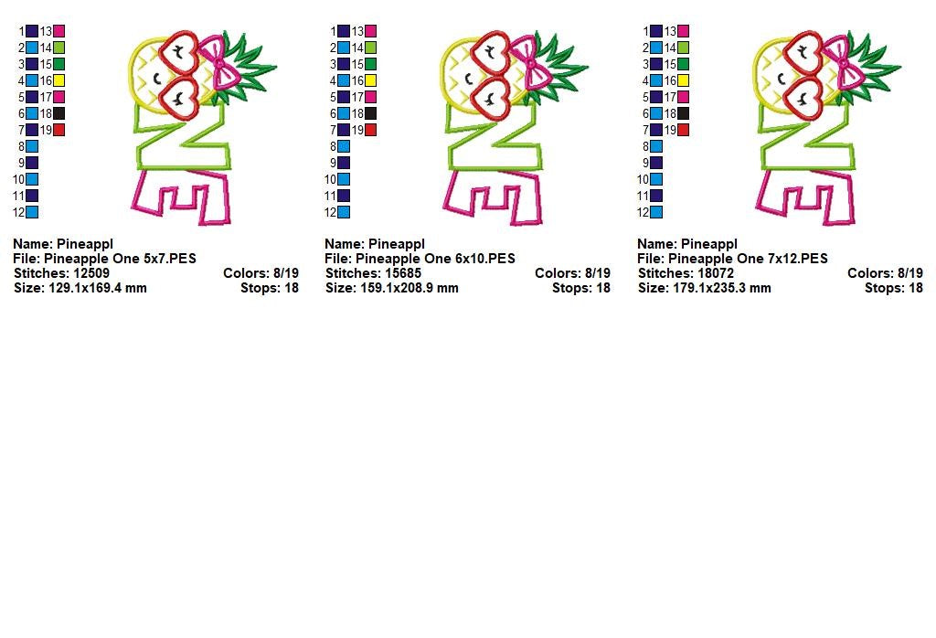 Sweet Pineapple Birthday One - Applique - Machine Embroidery Design
