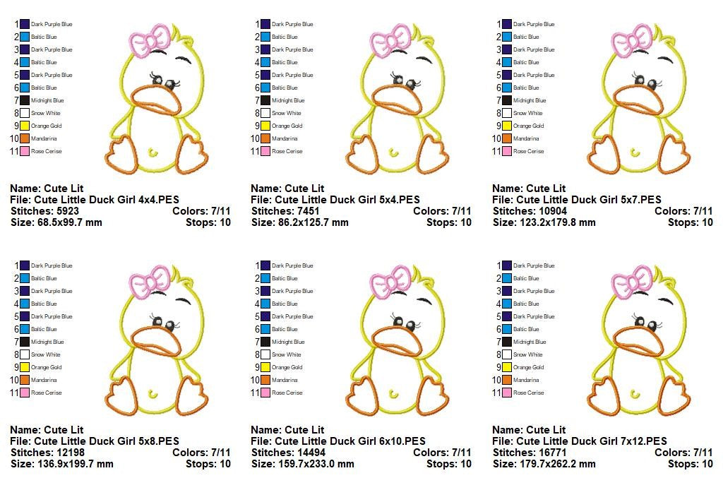 Sweet Little Duck Girl - Appliqué - Machine Embroidery Design