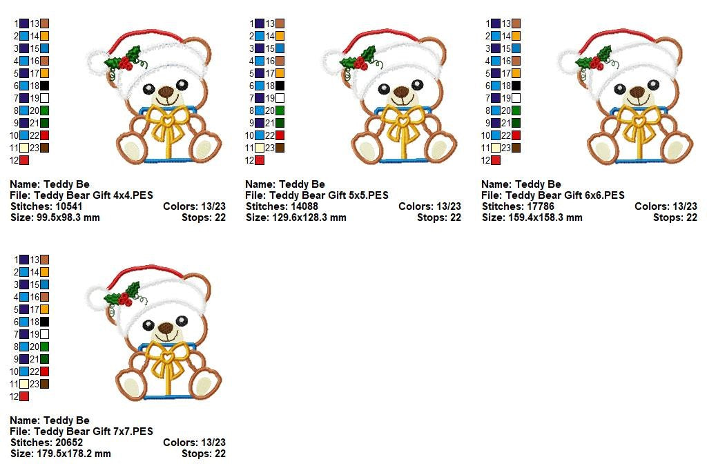 Christmas Gift Teddy Bear - Appliqué - Machine Embroidery Design