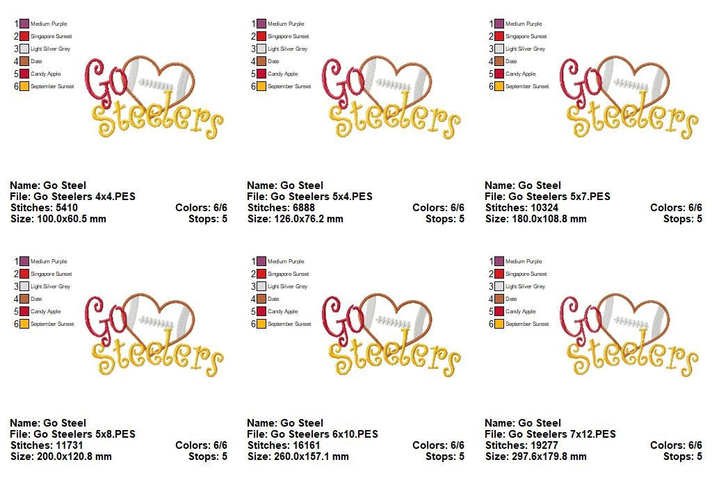 Go Steelers Football Heart – Appliqué – Machine Embroidery Design