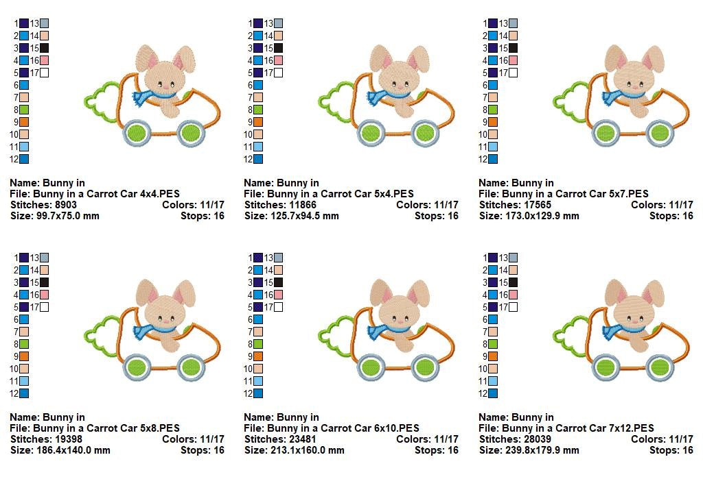 Bunny in Carrot Car - Appliqué - Machine Embroidery Design