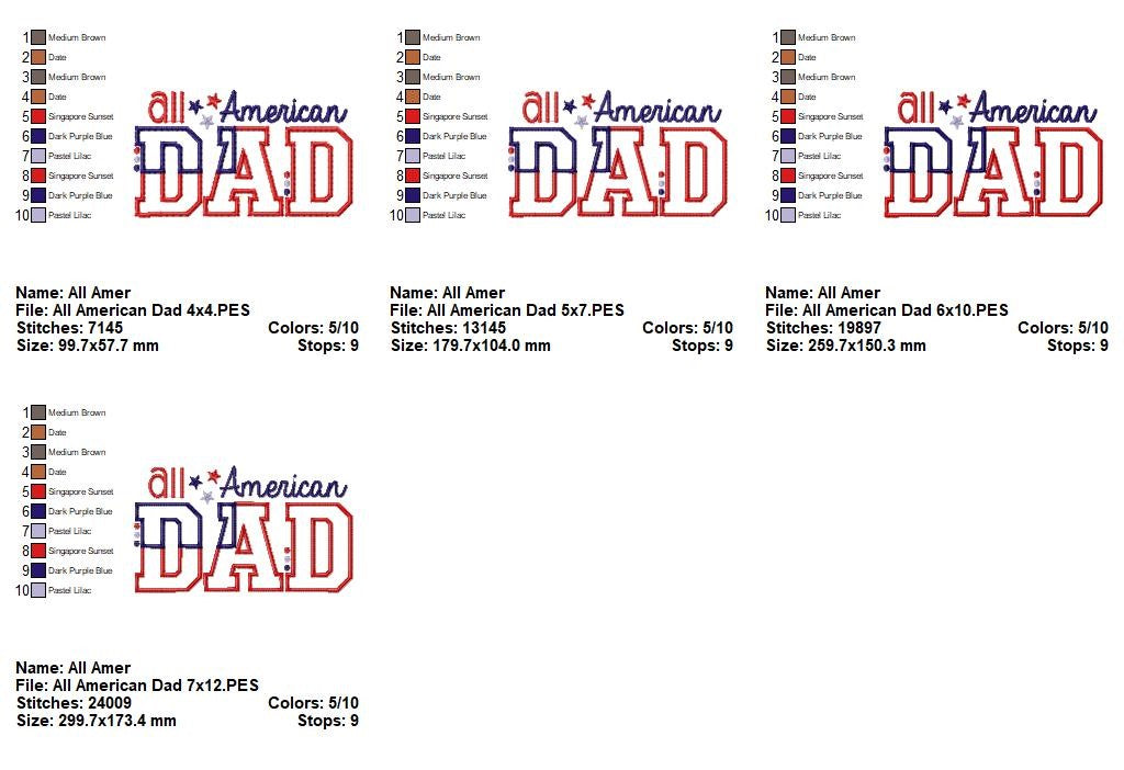 All American Dad - Appliqué – Machine Embroidery Design