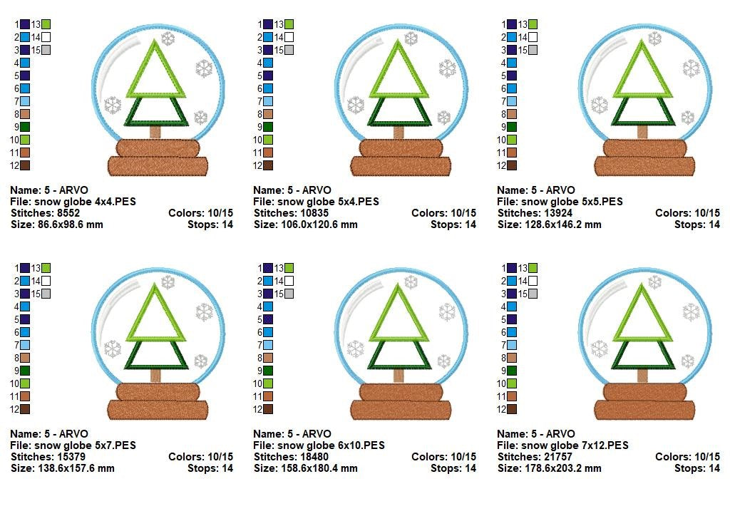 Snow Globe Christmas Tree Appliqué - Appliqué – Machine Embroidery Design