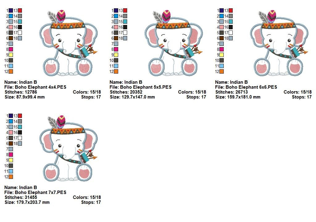 Sweet Boho Elephant Baby – Appliqué – Machine Embroidery Design