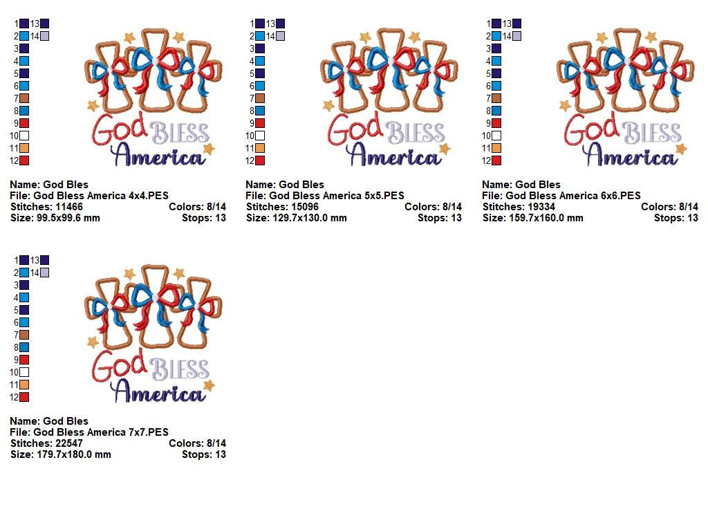 ๐ God Bless America with Stars & Crosses ๐บ๐ธ โ Applique โ Machine Embroidery Design