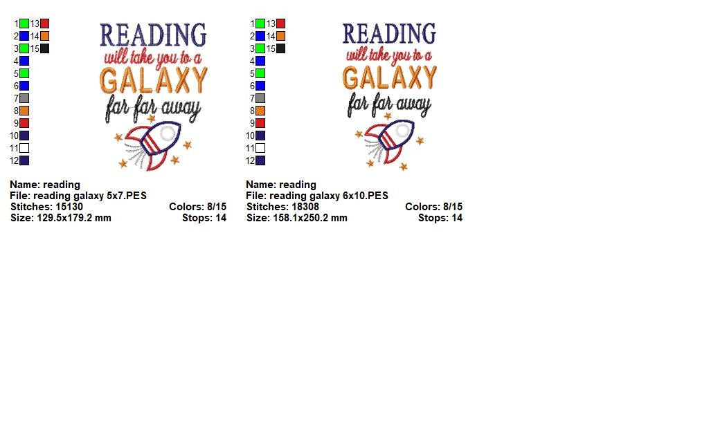Reading Will Take You to a Galaxy Far Far Away – Appliqué – Machine Embroidery Design