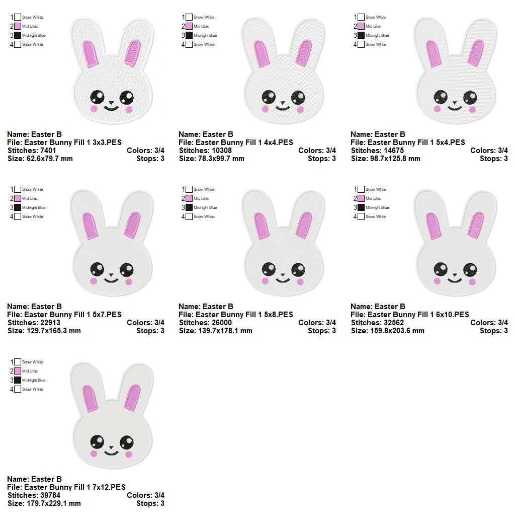 Smiling Easter Bunny Face - Fill Stitch – Machine Embroidery Design