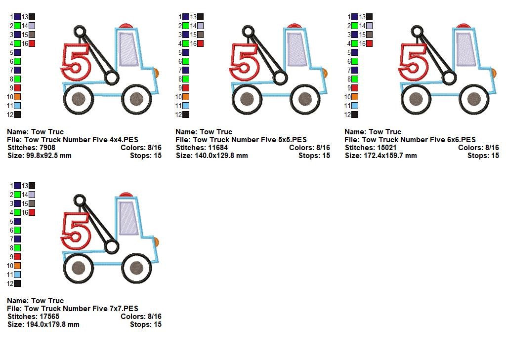 Tow Truck Number Five - Appliqué – Machine Embroidery Design