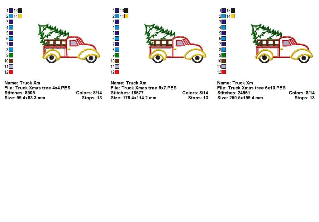 Christmas Truck with Tree - Appliqué - Machine Embroidery Design