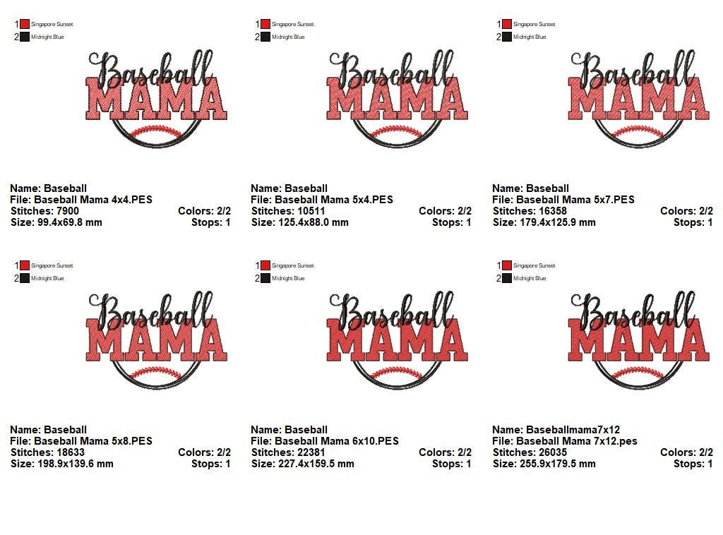 Baseball Mama - Sketch Stitch - Machine Embroidery Design