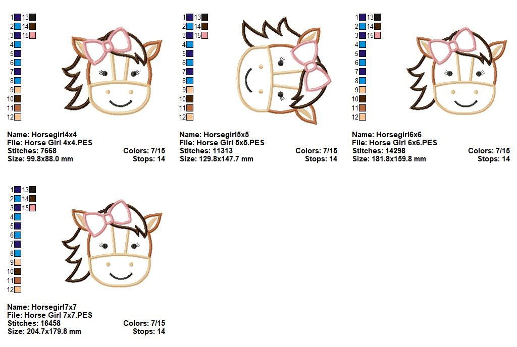 Sweet Horse Girl Face - Appliqué - Machine Embroidery Design