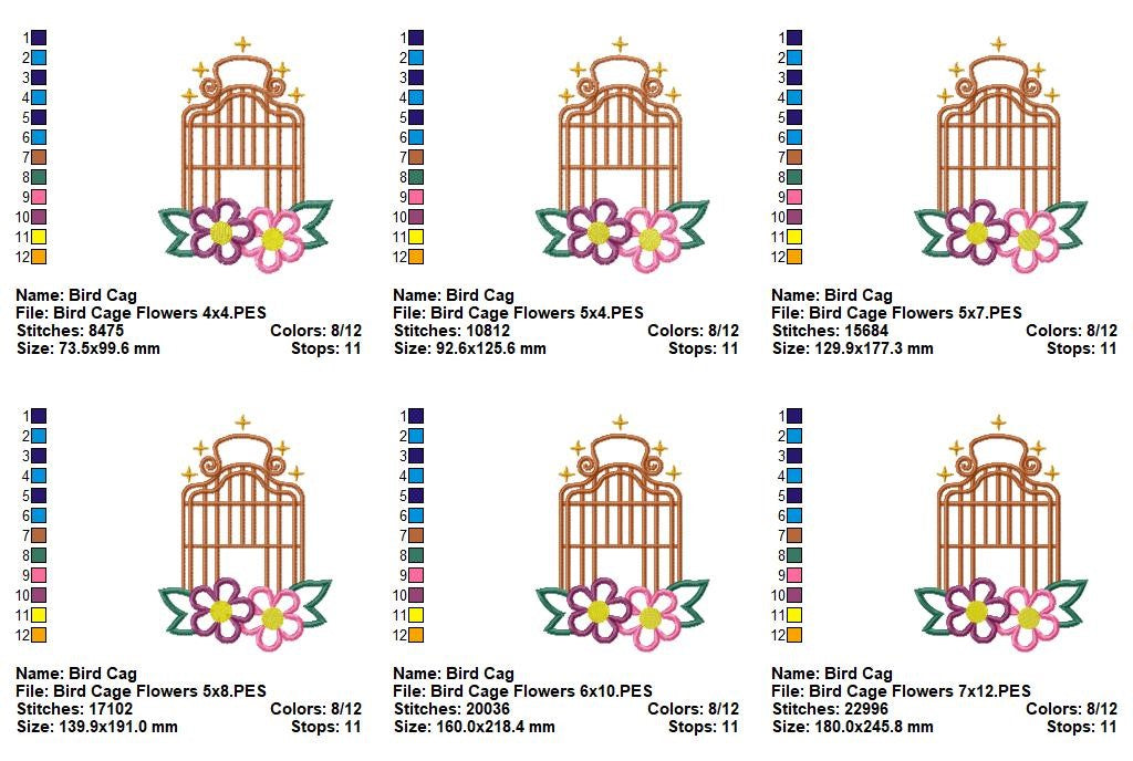 Vintage Bird Cage Flowers - Appliqué - Machine Embroidery Design