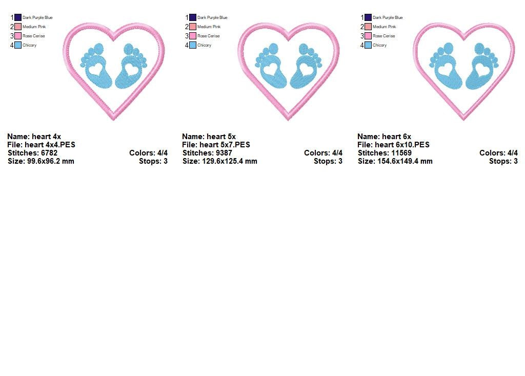 Baby Feet Heart – Appliqué – Machine Embroidery Design