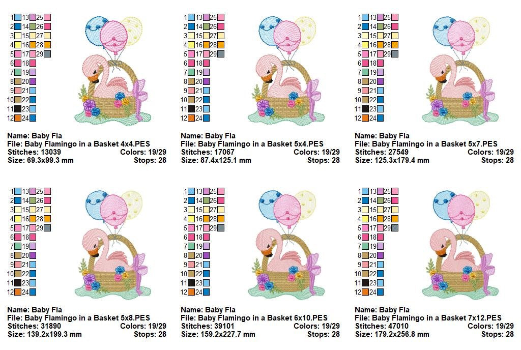 Baby Flamingo In Basket - Fill Stitch – Machine Embroidery Design