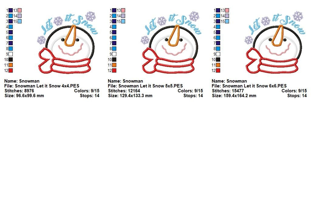 Let It Snow Snowman - Appliqué - Machine Embroidery Design