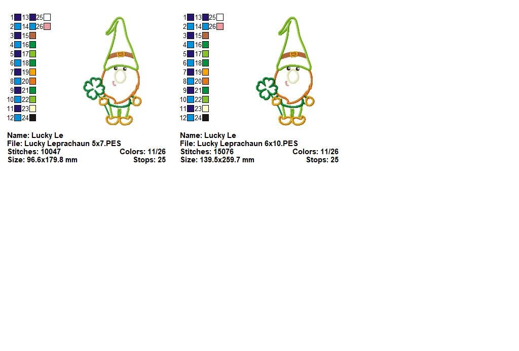 Lucky Leprechaun Gnome – Appliqué – Machine Embroidery Design