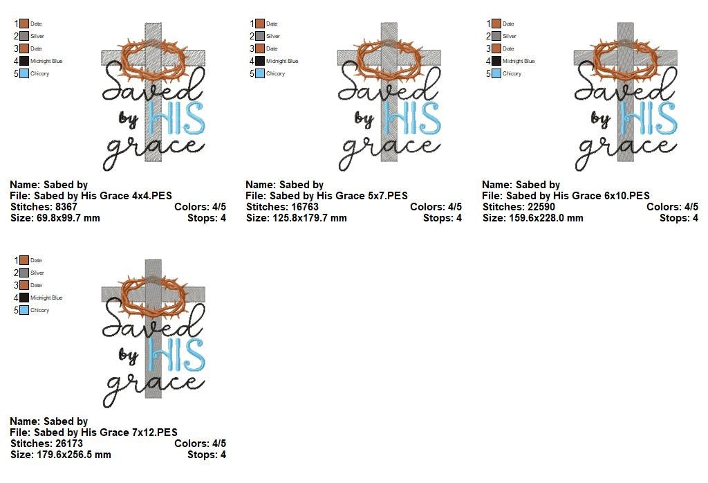 Saved by His Grace Cross – Sketch Stitch – Machine Embroidery Design