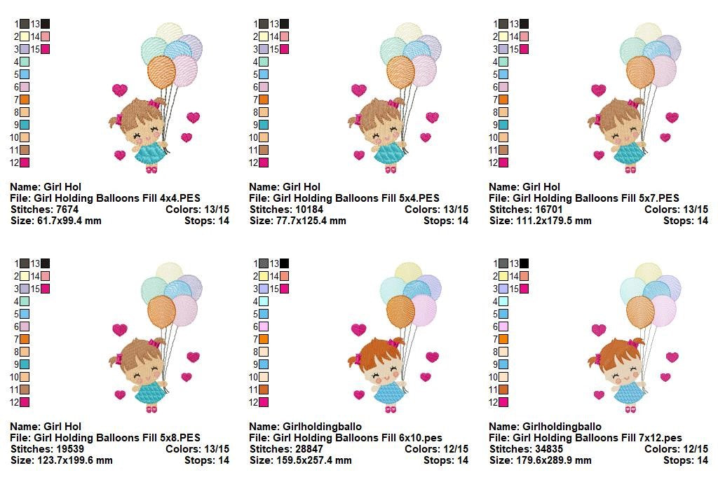 Sweet Balloon Girl Dreams - Fill Stitch – Machine Embroidery Design