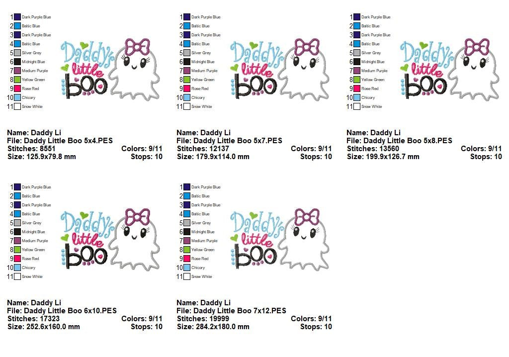Daddy Little Boo Cute Ghost – Appliqué – Machine Embroidery Design