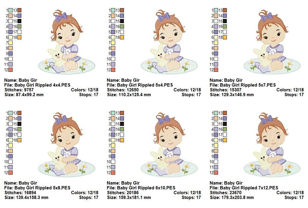 Sweet Baby Girl & Bunny Collection – Fill Stitch & Sketch Stitch – Machine Embroidery Design
