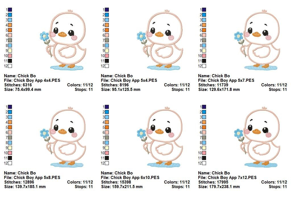 Sweet Baby Chick with Flower - Appliqué - Machine Embroidery Design