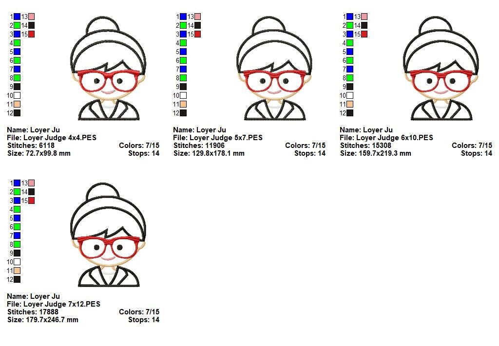 Cute Girl with Glasses – Appliqué – Machine Embroidery Design